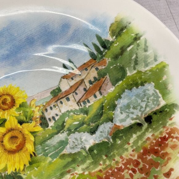 Ceramica Cuore CU415  Yellow Sunflowers Vase Landscape Italy 16" Serving Bowl - Picture 16 of 16